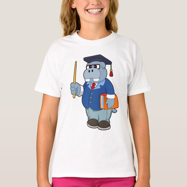 Hippo as Professor with Book T-Shirt (Front)