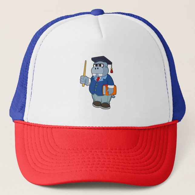 Hippo as Professor with Book Trucker Hat (Front)