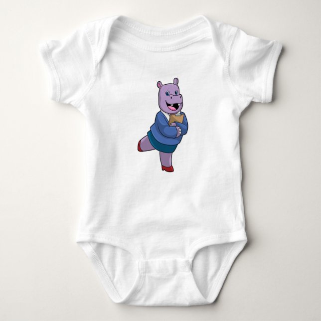 Hippo as Secretary with Notepad Baby Bodysuit (Front)