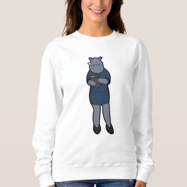 Hippo as Secretary with Notepad & Pen Sweatshirt (Front)