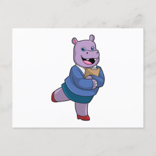 Hippo as Secretary with Notepad Postcard