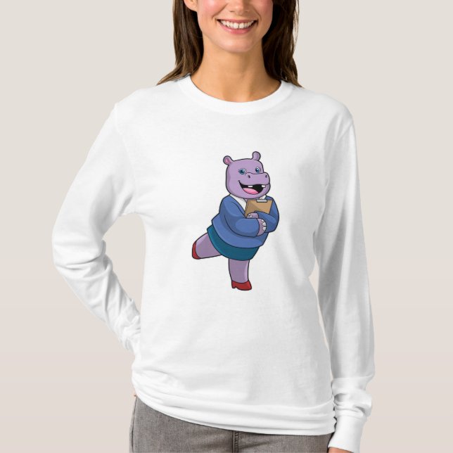 Hippo as Secretary with Notepad T-Shirt (Front)