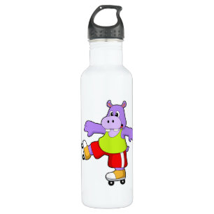 Hippo as Skater with Inline skates 710 Ml Water Bottle
