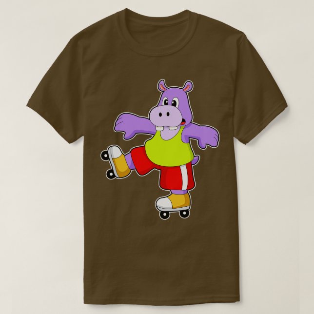 Hippo as Skater with Inline skates T-Shirt (Design Front)