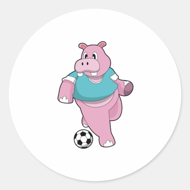 Hippo as Soccer player with Soccer.PNG Classic Round Sticker (Front)