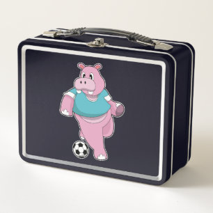 Hippo as Soccer player with Soccer.PNG Metal Lunch Box