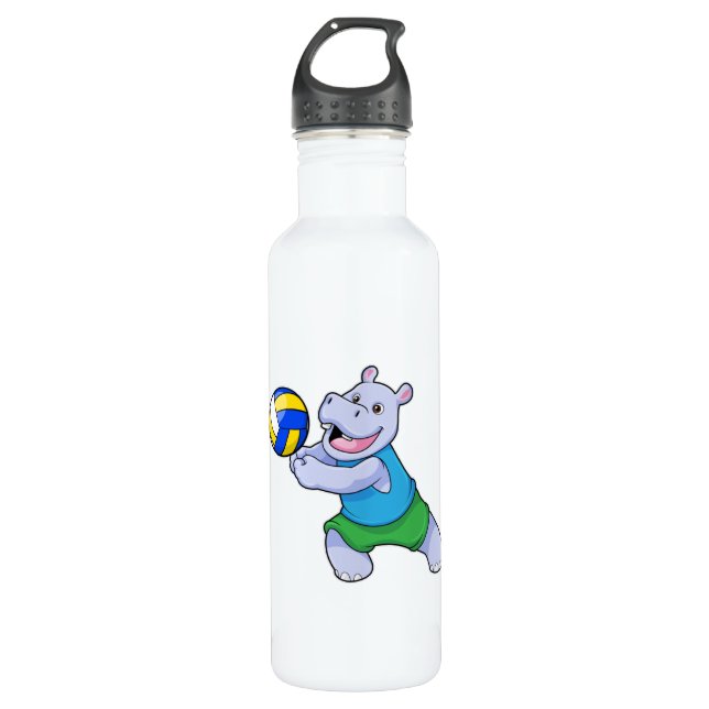 Hippo as Volleyball player with Volleyball 710 Ml Water Bottle (Front)