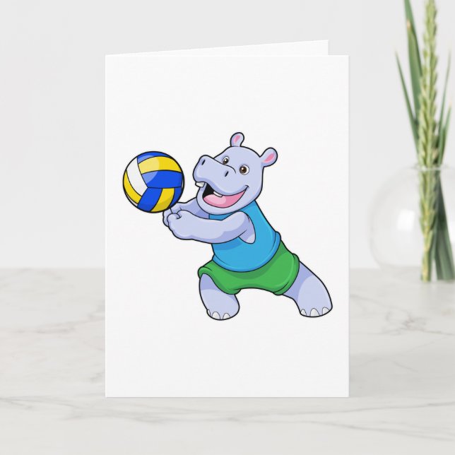 Hippo as Volleyball player with Volleyball Card (Front)