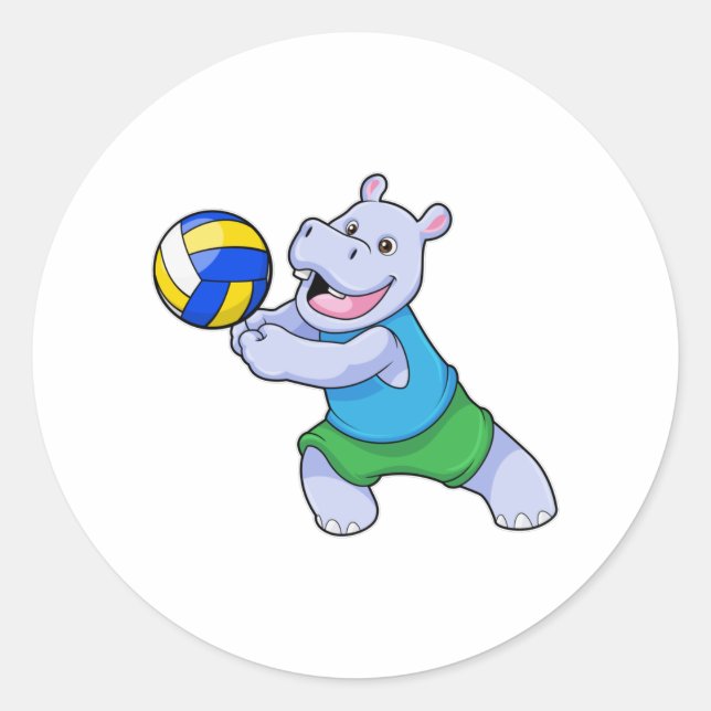 Hippo as Volleyball player with Volleyball Classic Round Sticker (Front)
