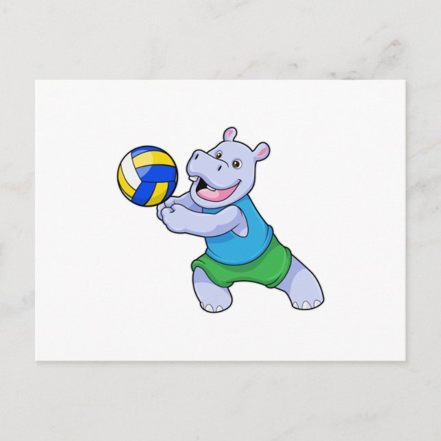 Hippo as Volleyball player with Volleyball Postcard (Front)