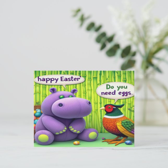 Hippo Asks Pheasant: Easter Egg Quest Holiday Postcard (Standing Front)