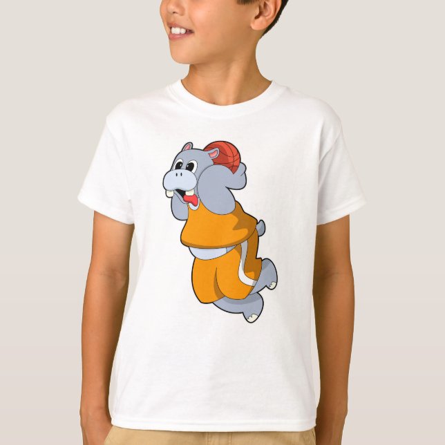 Hippo at Basketball Sports T-Shirt (Front)