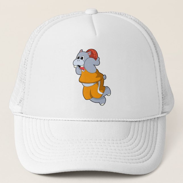 Hippo at Basketball Sports Trucker Hat (Front)