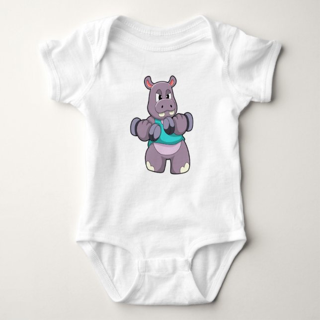 Hippo at Bodybuilding with Dumbbells Baby Bodysuit (Front)