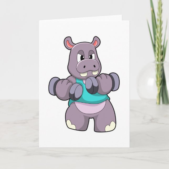 Hippo at Bodybuilding with Dumbbells Card (Front)