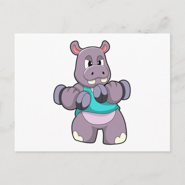 Hippo at Bodybuilding with Dumbbells Postcard (Front)