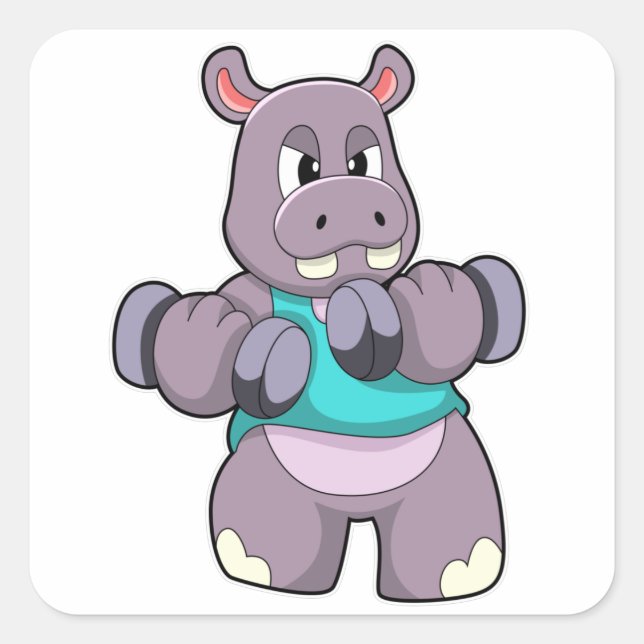 Hippo at Bodybuilding with Dumbbells Square Sticker (Front)