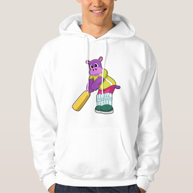 Hippo at Cricket with Cricket bat Hoodie (Front)