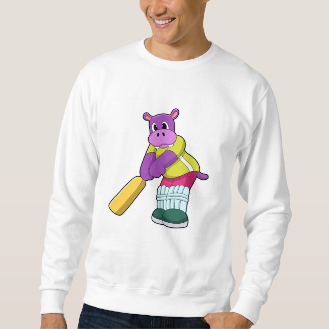 Hippo at Cricket with Cricket bat Sweatshirt (Front)