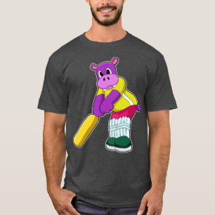 Hippo at Cricket with Cricket bat T-Shirt