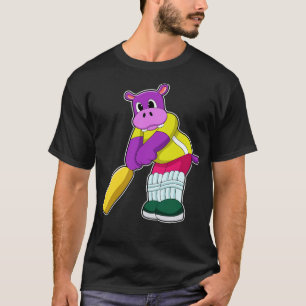 Hippo at Cricket with Cricket bat T-Shirt