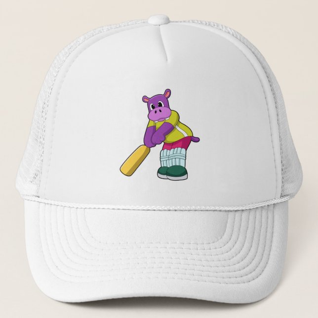 Hippo at Cricket with Cricket bat Trucker Hat (Front)