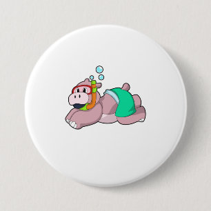 Hippo at Diving with Snorkel 7.5 Cm Round Badge