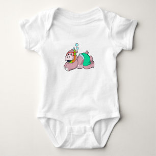 Hippo at Diving with Snorkel Baby Bodysuit