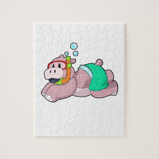 Hippo at Diving with Snorkel Jigsaw Puzzle (Vertical)