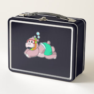 Hippo at Diving with Snorkel Metal Lunch Box