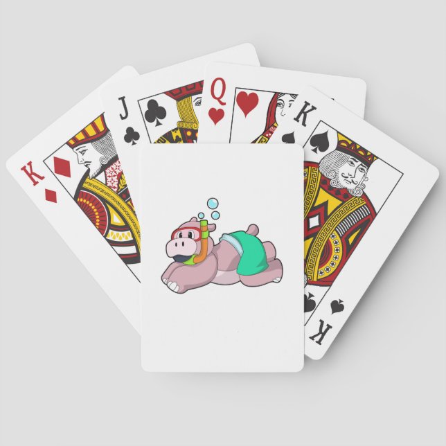 Hippo at Diving with Snorkel Playing Cards (Back)