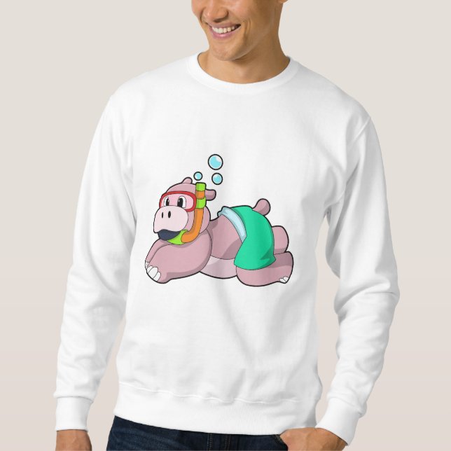 Hippo at Diving with Snorkel Sweatshirt (Front)