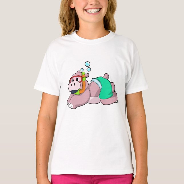 Hippo at Diving with Snorkel T-Shirt (Front)