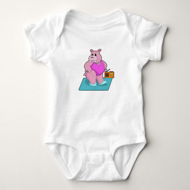 Hippo at Fitness with Radio.PNG Baby Bodysuit (Front)