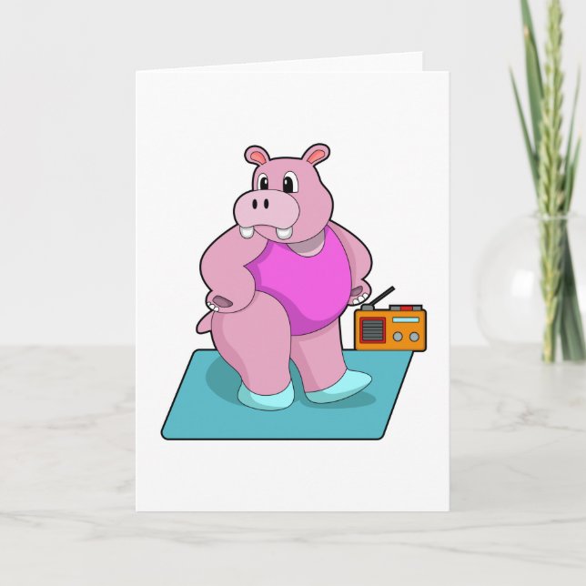 Hippo at Fitness with Radio.PNG Card (Front)