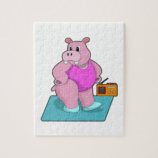 Hippo at Fitness with Radio.PNG Jigsaw Puzzle (Vertical)