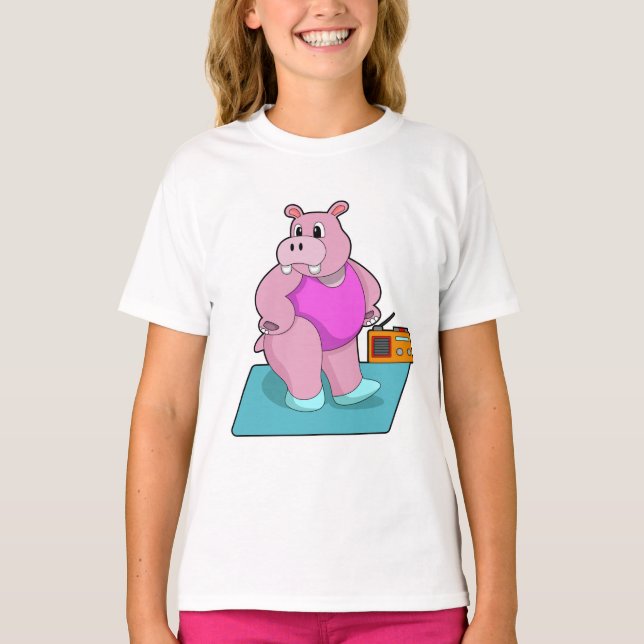 Hippo at Fitness with Radio.PNG T-Shirt (Front)