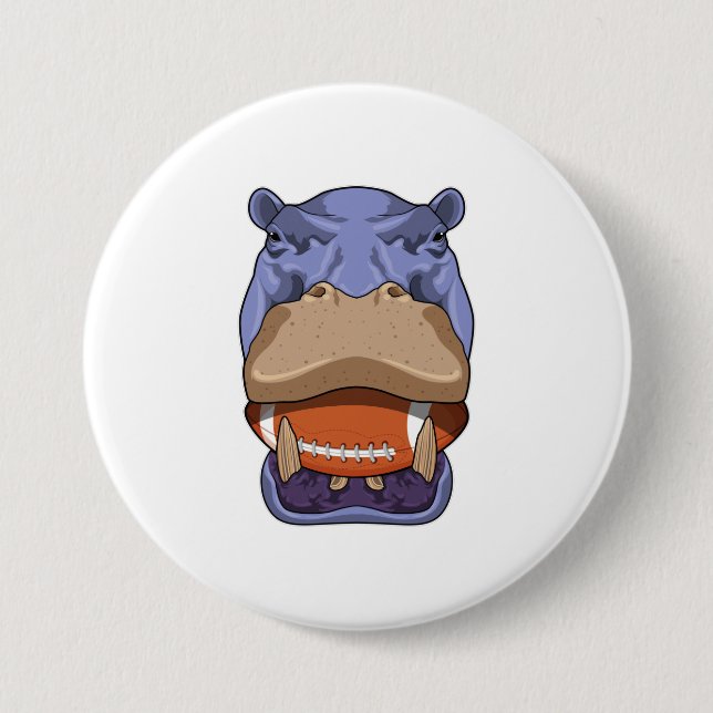 Hippo at Football Sports 7.5 Cm Round Badge (Front)