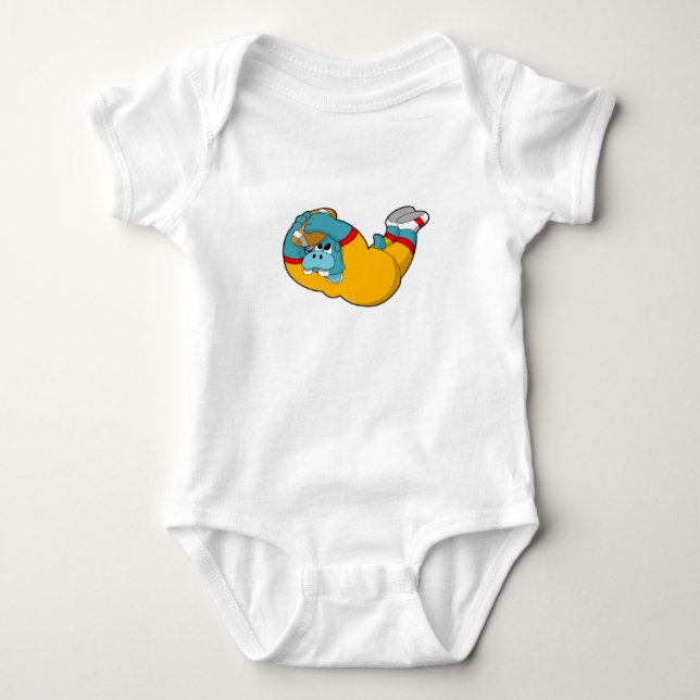 Hippo at Football Sports Baby Bodysuit (Front)