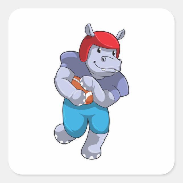 Hippo at Football Sports Square Sticker (Front)