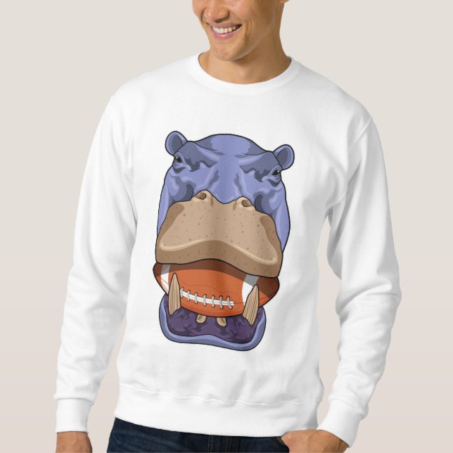 Hippo at Football Sports Sweatshirt (Front)