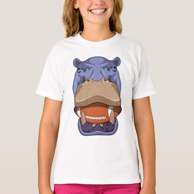 Hippo at Football Sports T-Shirt (Front)