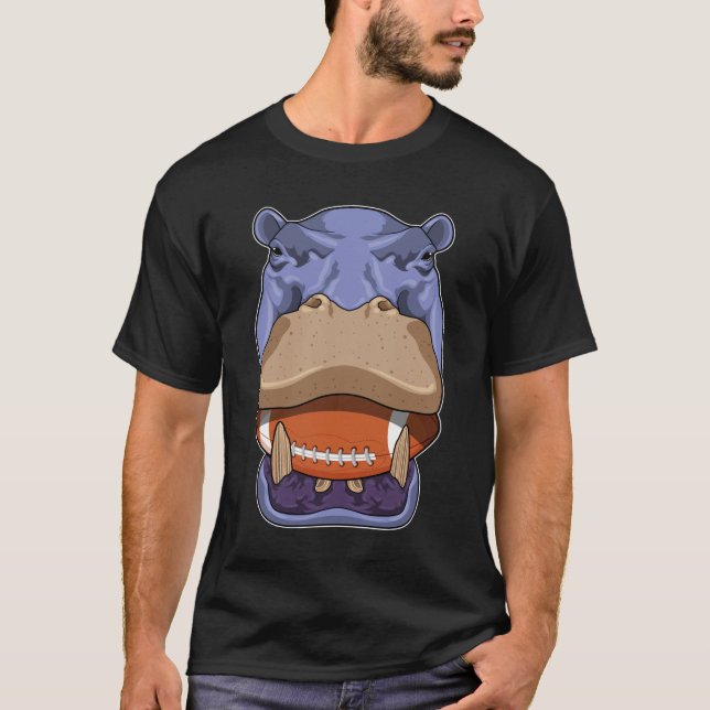 Hippo at Football Sports T-Shirt (Front)