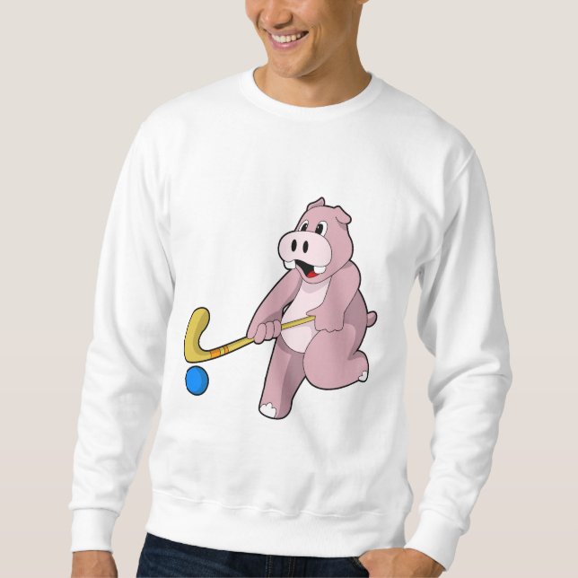Hippo at Hockey with Hockey bat Sweatshirt (Front)