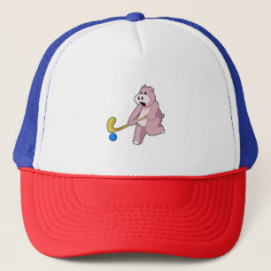 Hippo at Hockey with Hockey bat Trucker Hat