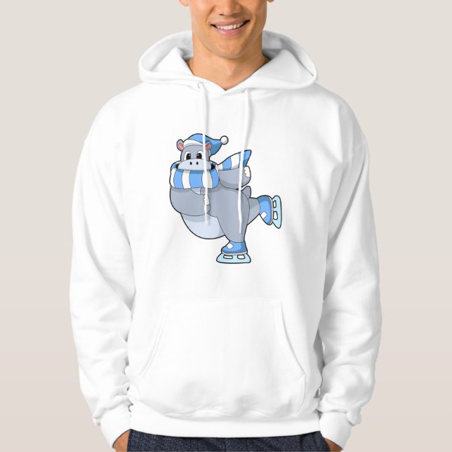 Hippo at Ice skating with Ice skates Hoodie (Front)