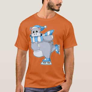 Hippo At Ice Skating With Ice Skates T-Shirt