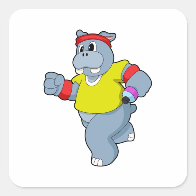 Hippo at Running Square Sticker (Front)