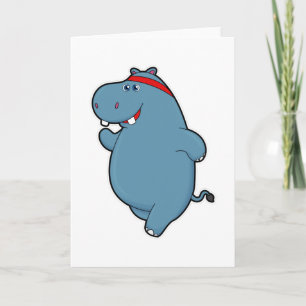 Hippo at Running with Headband Card