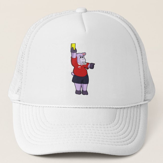 Hippo at Soccer as Referee Trucker Hat (Front)